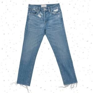 SLVRLAKE Lou Lou Distressed Ankle Blue Jeans Skinny Crop Leg Button Fly Size 27